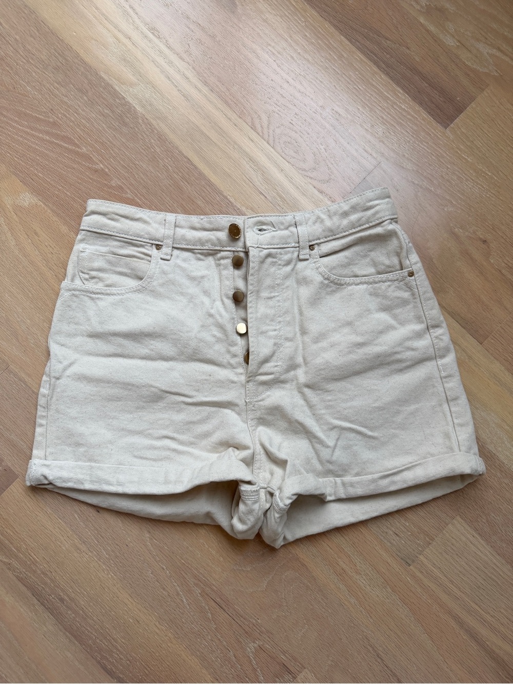 Classic High-Rise Cream Denim Shorts